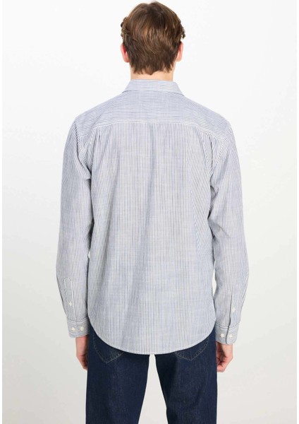 Çizgili Relaxed Fit Gö Ekru Erkek Gömlek