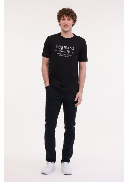 Regular Fit Grafik Bas Siyah Erkek Kısa Kol T-Shirt