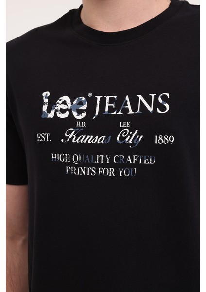 Regular Fit Grafik Bas Siyah Erkek Kısa Kol T-Shirt