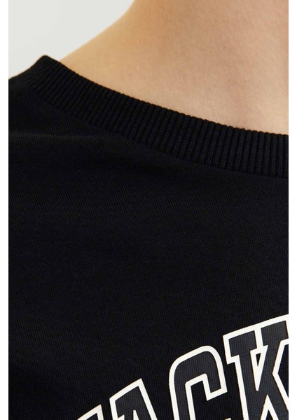 Jjecaleb Varsıty Tee Ls O Siyah Erkek Çocuk Kısa Kol T-Shirt