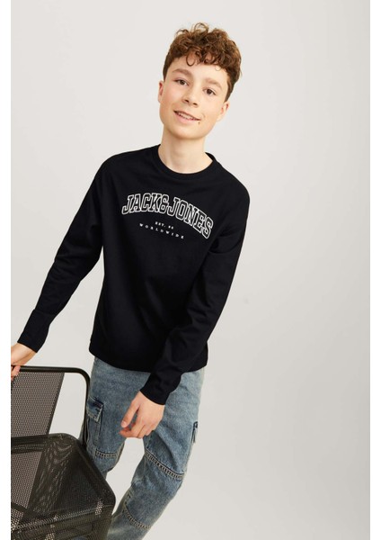 Jjecaleb Varsıty Tee Ls O Siyah Erkek Çocuk Kısa Kol T-Shirt