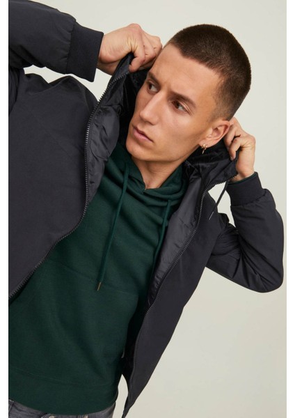 JJERUSH HOOD BOMBER NOOS Siyah Erkek Mont