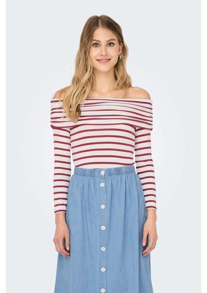 ONLGLAMOUR L/S OFF SHOULD Kırmızı Kadın Uzun Kol T-Shirt