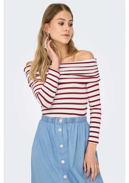 ONLGLAMOUR L/S OFF SHOULD Kırmızı Kadın Uzun Kol T-Shirt