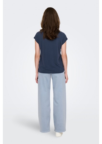 ONLHANNAH S/S V-NECK TOP Lacivert Kadın Kısa Kol T-Shirt