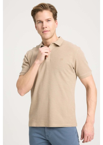 Polo Yaka T-shirt Bej Erkek Kısa Kol T-Shirt