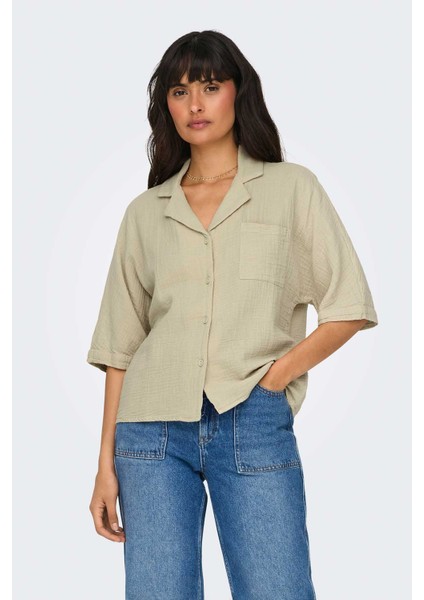 ONLTHYRA SS SHIRT NOOS WV Bej Kadın Gömlek