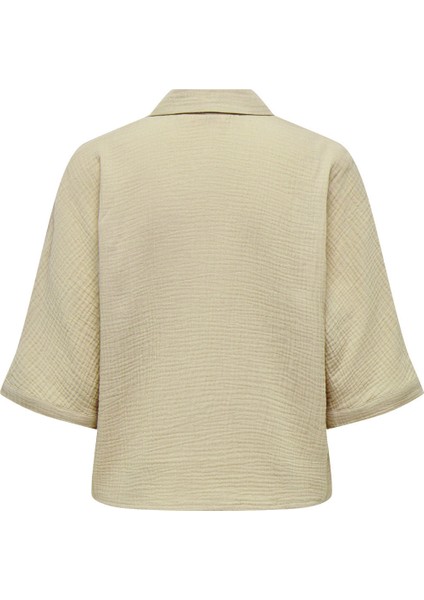 ONLTHYRA SS SHIRT NOOS WV Bej Kadın Gömlek
