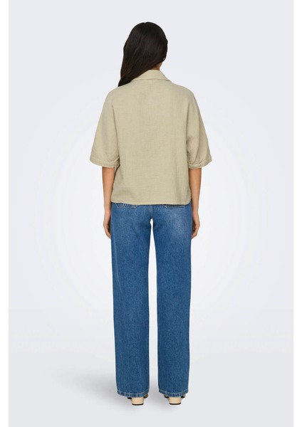 ONLTHYRA SS SHIRT NOOS WV Bej Kadın Gömlek