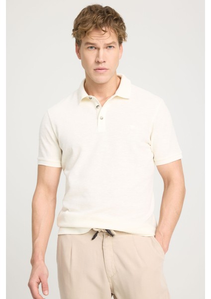 Polo Yaka T-shirt Ekru Erkek Kısa Kol T-Shirt