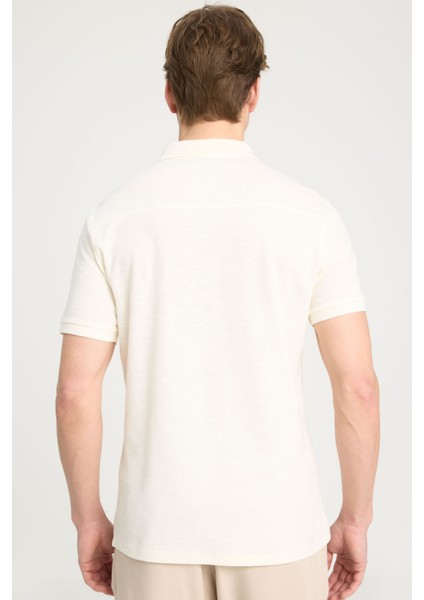 Polo Yaka T-shirt Ekru Erkek Kısa Kol T-Shirt