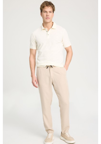 Polo Yaka T-shirt Ekru Erkek Kısa Kol T-Shirt