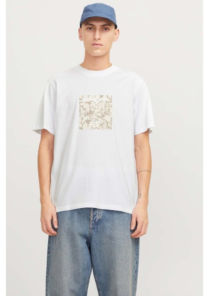 Jack & Jones JCOTARMAC CAMO FRONT TEE Beyaz Erkek Kısa Kol T-Shirt