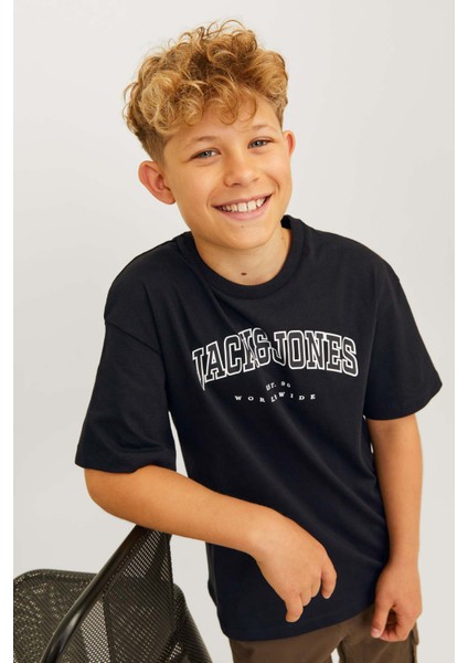 Jjecaleb Varsıty Tee Ss O Siyah Erkek Çocuk Kısa Kol T-Shirt
