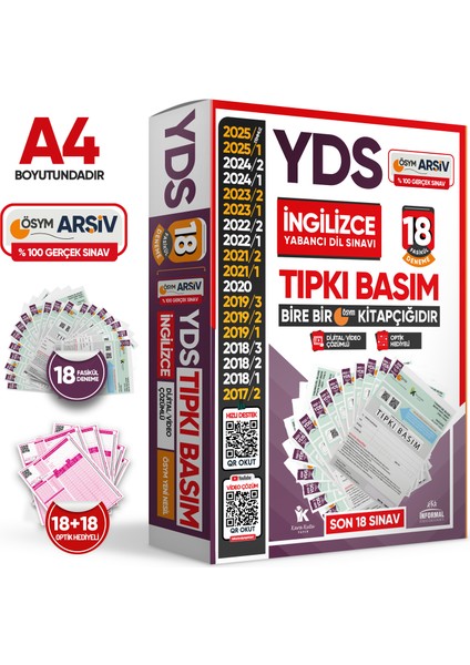 2025 YDS İngilizce ÖSYM Tıpkı Basım Çıkmış Soru 18li Deneme Paketi Video/PDF Çözümlü Türkiye Geneli