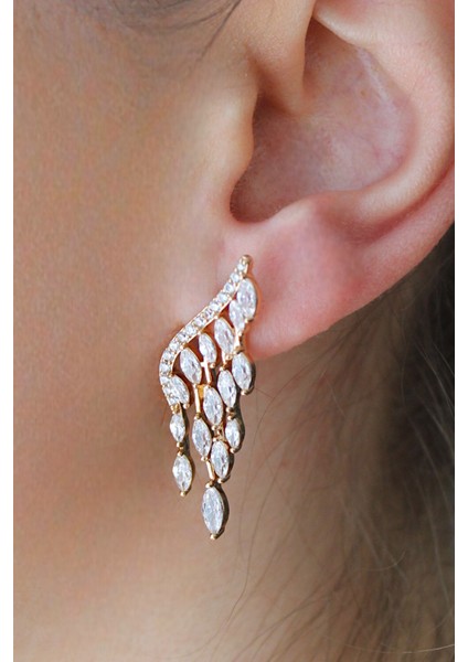 Vip Çelik Zirkon Damla Taş Işleme Melek Kanatı Model Küpe