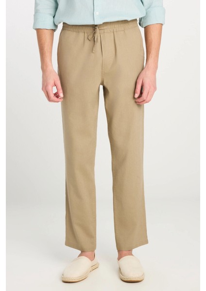 Keten Karışımlı Beli L CAMEL. Erkek Pantolon