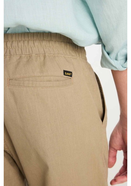 Keten Karışımlı Beli L CAMEL. Erkek Pantolon