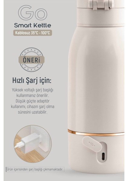 Go Smart Paslanmaz Çelik Şarjlı Su Isıtıcı Kablosuz Termos (35-100 C°) 500 ml DGT-102
