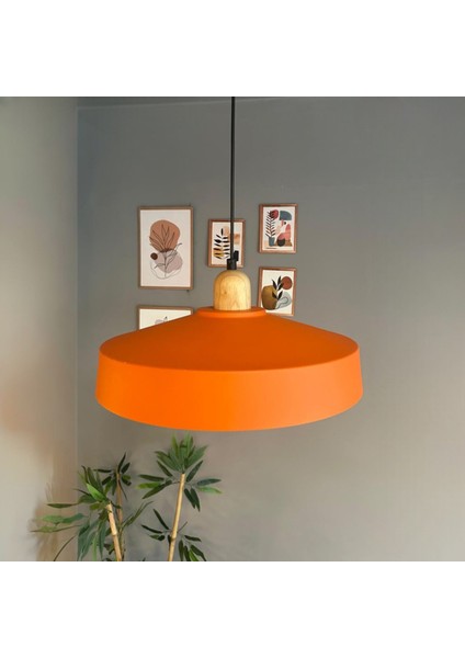 Açe Turuncu Tekli Kalın Ahşap Başlık Avize Retro Sarkıt Ofis Showroom Salon Mutfak Avizeleri modelleri