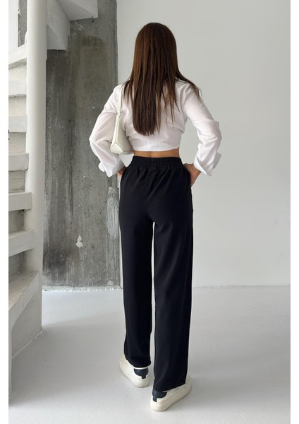 Gabardin %100 Pamuk Yüksel Bel Siyah Bol Paça Palazzo Pantolon indirimleri