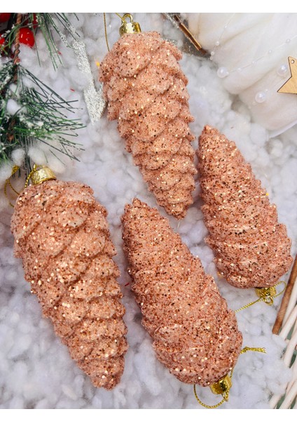 Yılbaşı Çam Ağacı Süsü Bronz Kahverengi Kozalak Büyük Boy Kozalak Ağaç Süsü 14 cm 4 Adet Lüx Kozalak Ağaç Süsü fırsatları