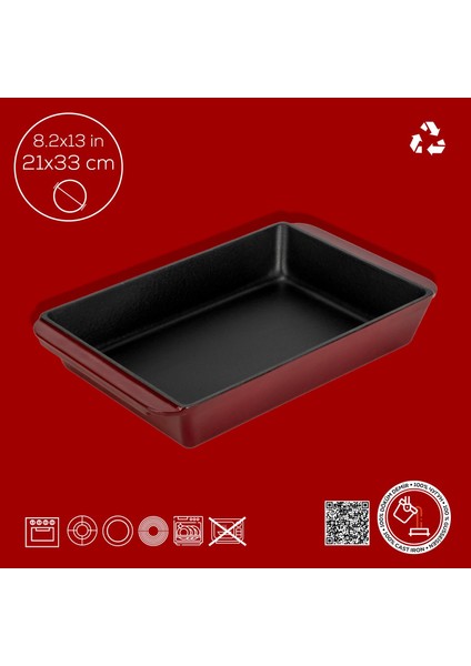 Döküm Dikdörtgen Rosto ve Fırın Tepsisi Döküm Demir Yekpare Çift Kulplu Ölçü 21X33CM.-BORDO fırsatları