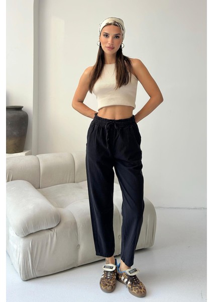 Gabardin %100 Pamuk Rahat Kalıp Siyah Yüksek Bel Düz Paça Kadın Pantolon modelleri