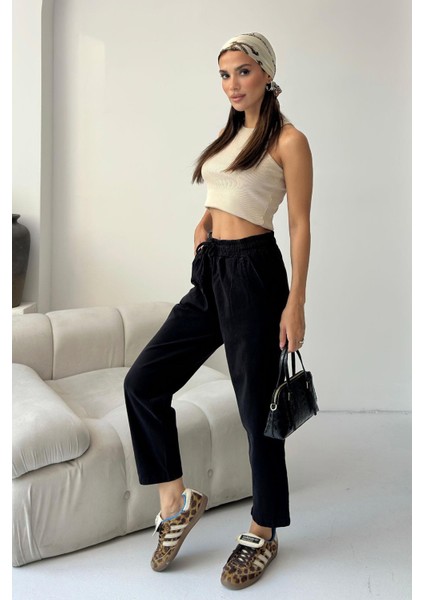 Gabardin %100 Pamuk Rahat Kalıp Siyah Yüksek Bel Düz Paça Kadın Pantolon indirimleri
