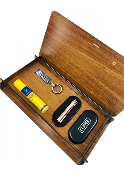 Ahşap Gazlı Metal Çakmak Seti Rose