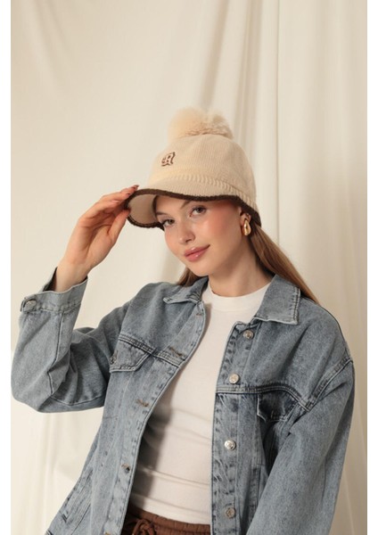 Ponponlu Nakışlı Kadın Bej Kep fiyatları