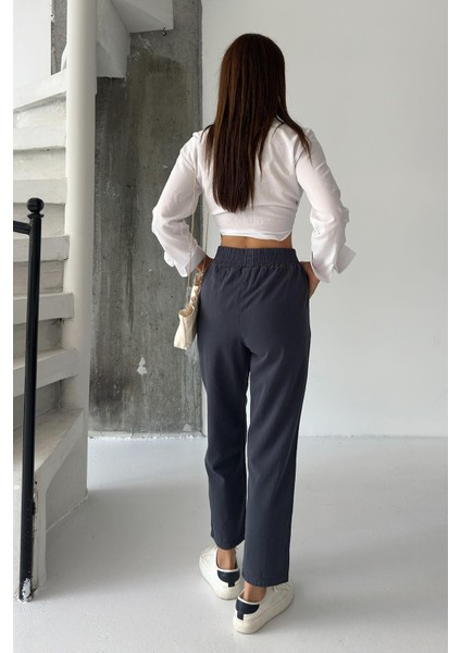 Gabardin Yüksek Bel %100 Pamuk Düz Paça Füme Pantolon fırsatları