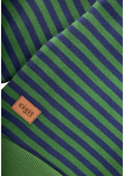 Çizgili Triko Sweatshirt 0-4 Yaş Haki Lacivert fırsatları