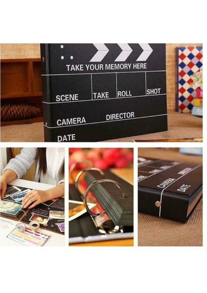 Klaket Tasarımlı Anı Defteri, 20 Siyah Yaprak, Fotoğraf ve Anılar Için Koleksiyon Albümü, Dekoratif Scrapbook, Retro Clap Board Tasarımlı, Sert Kapak, Siyah modelleri