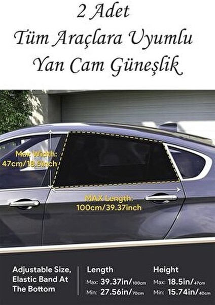 Araba Oto Yan Cam Güneşlik Perdesi 2 Adet Esnek Yapı ile Tüm Araçlara Uyumlu fırsatları