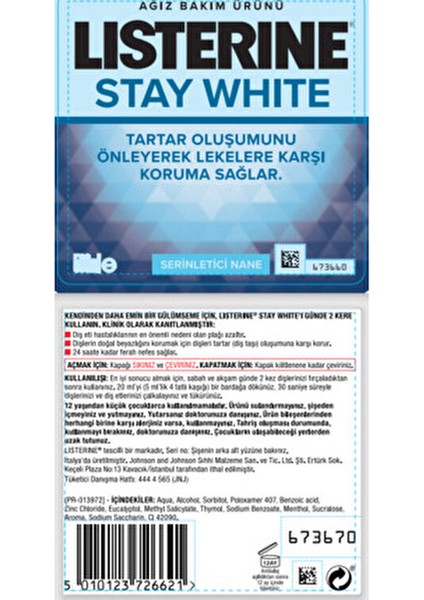 Stay White Ağız Bakım Suyu 500 ml Çürük Koruması ve Ferah Nefes İçin fırsatları