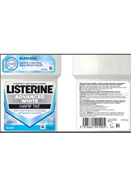 Advanced White Ağız Gargarası Alkol İçermeyen Hafif Tat 500 ml Dişleri Güçlendirir