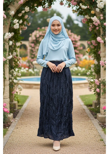 Buruşuk Lacivert Tesettür Etek 9227L