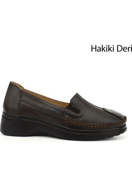 Kadın Kahverengi Dolgu Taban Hakiki Deri Comfort Ayakkabı