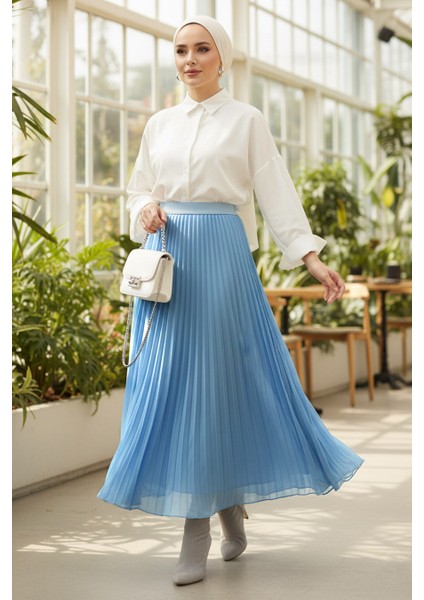 Pileli Bebek Mavisi Tesettür Etek 92161BM