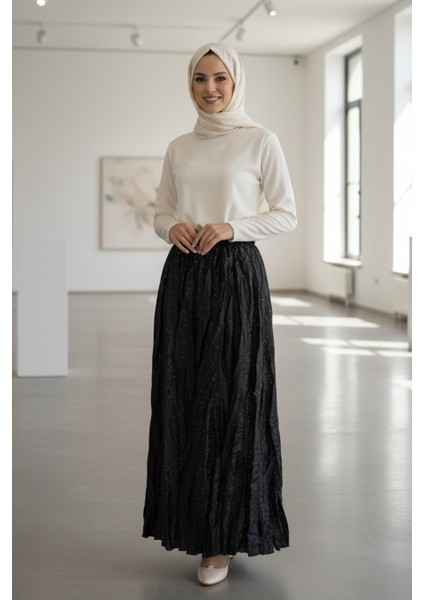 Buruşuk Siyah Tesettür Etek 9227S