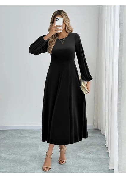 Kadın Uzun Kollu Bisiklet Yaka Midi Kadife Elbise fırsatları
