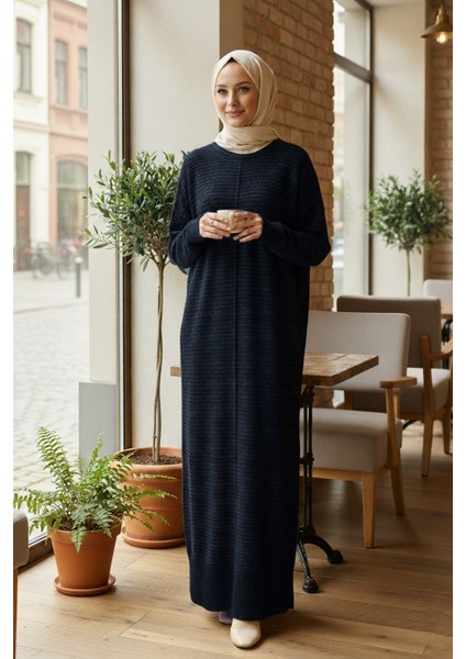 Çizgili Siyah Tesettür Triko Elbise 3164S fiyatları