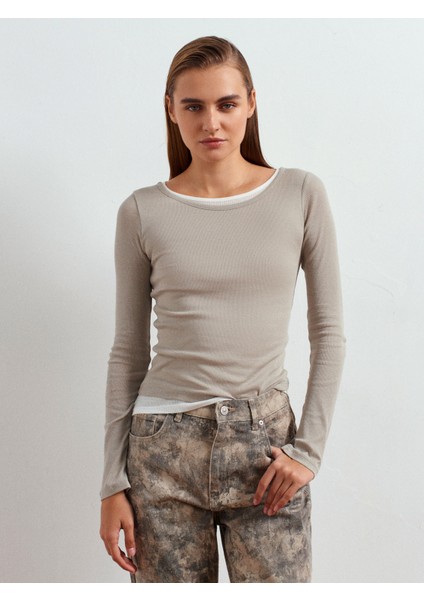 32053 Çift Görünümlü Uzun Kollu Top-Açık Çağla modelleri