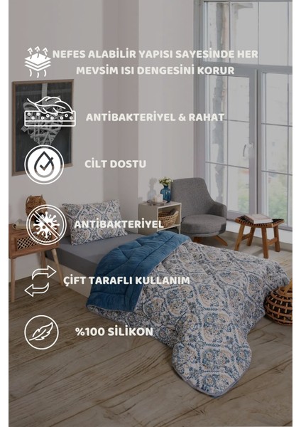 Tek Kişilik Çift Taraflı Lüx Welsoft Elit Yumuşak Polar Yorgan ve Yastık Kılıfı Aksu Indigo modelleri