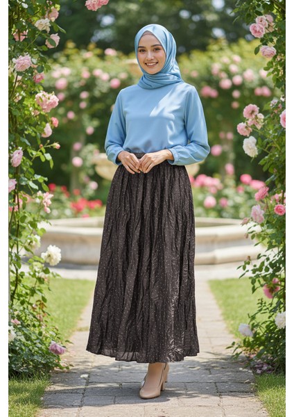 Buruşuk Koyu Haki Tesettür Etek 9227KHK