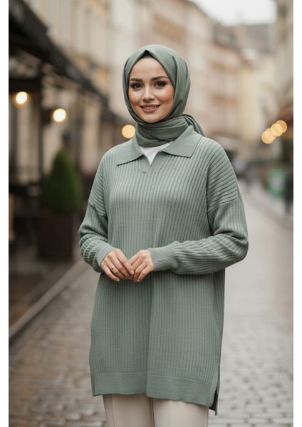 Fitilli Mint Tesettür Triko Kazak Tunik 65903MINT