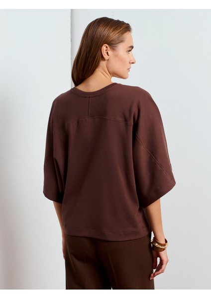 32210 %100 Pamuk Yarasa Kol T-Shirt-Açık Kahve fiyatları