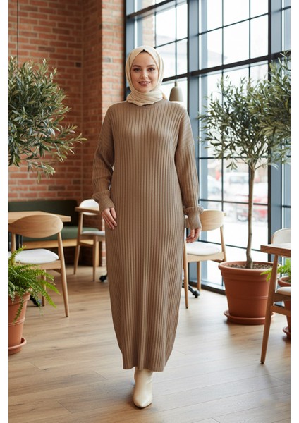 Fitilli Bisküvi Tesettür Triko Elbise 33672BS