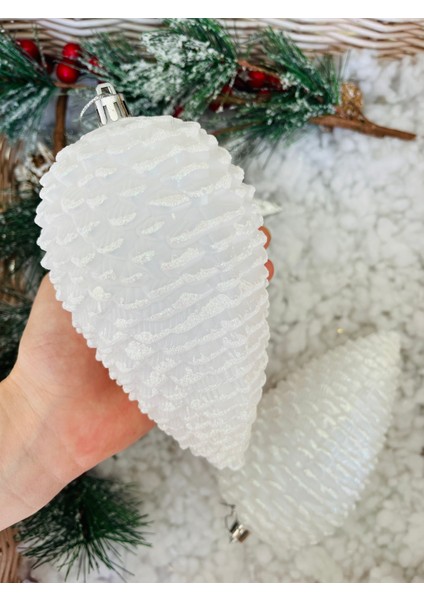 Yılbaşı Çam Ağacı Süsü Beyaz Kozalak Büyük Boy Kozalak Ağaç Süsü 17 cm 2 Adet Lüx Kozalak Ağaç Süsü modelleri